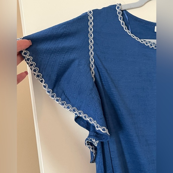 Max Studio Royal Blue Blouse with White Accents Ruffle Sleeve Size 1X - Picture 7 of 15